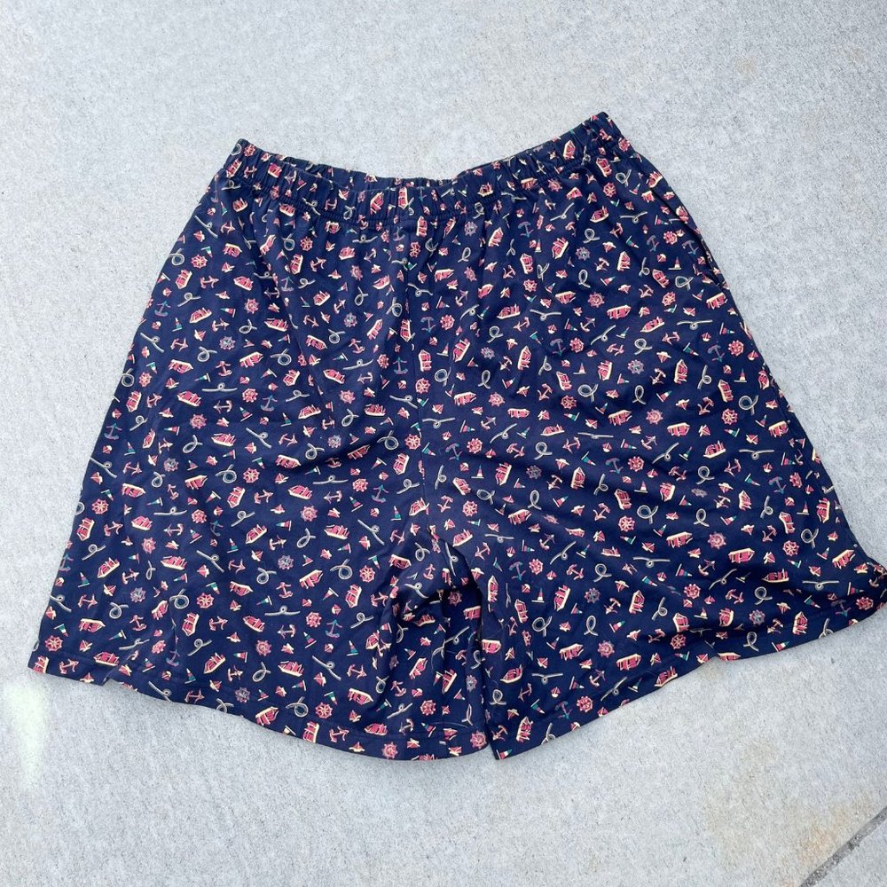 Lands End Womens Vtg Nautical Blue Red Gold Jersey Shorts USA Plus Size XL 18-20